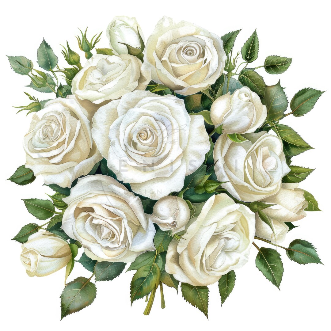 11 White Roses Clipart, Watercolor Roses Bouquet Clipart, Printable ...