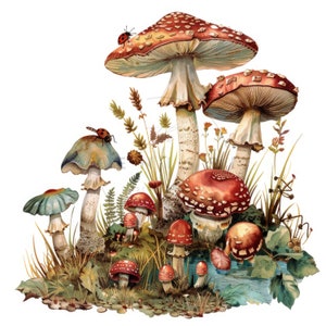 11 Vintage Mushrooms Clipart Pack, Watercolor Mushrooms And Mice Clip Art, High Quality JPGs, Digital download, Paper craft, Junk journals