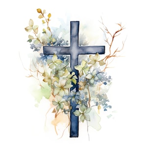 23 Ostern christlichen Kruzifix Kreuz Clipart, JPGs, Frühling, Aquarell Kreuz Greenery Clipart, Clipart Pack Bundle, druckbare digitale Kunst #7