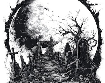 16 Dark Graveyard Clipart, Halloween Cemetary Clipart, Printable High Quality JPGs, Digital download, Paper craft, Junk journals