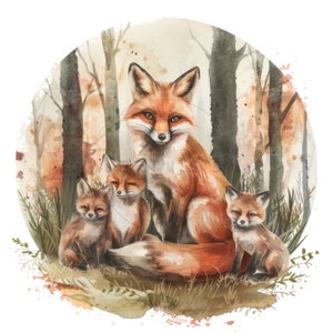 12 Fox Family Clipart Pack, Watercolor Family Of Foxes Clip Art, Printable High Quality JPGs, Digital download, Paper craft, Junk journals