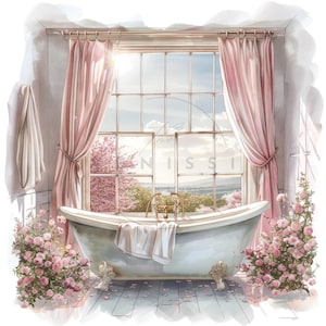 17 Clipart per bagni shabby chic, set di clipart per bagni vintage, JPG di alta qualità stampabili, download digitale, artigianato di carta, diari spazzatura