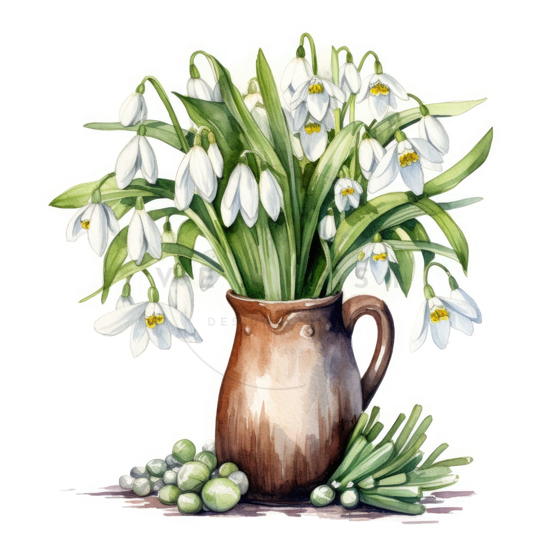 11 Snowdrops in Jar Clipart, Watercolor Snowdrops Clipart Bundle ...