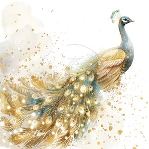 14 Peacock clipart, aquarel Peacock In Flowers clipart, afdrukbare hoge kwaliteit JPG, digitale download, Papercraft, Junk journals