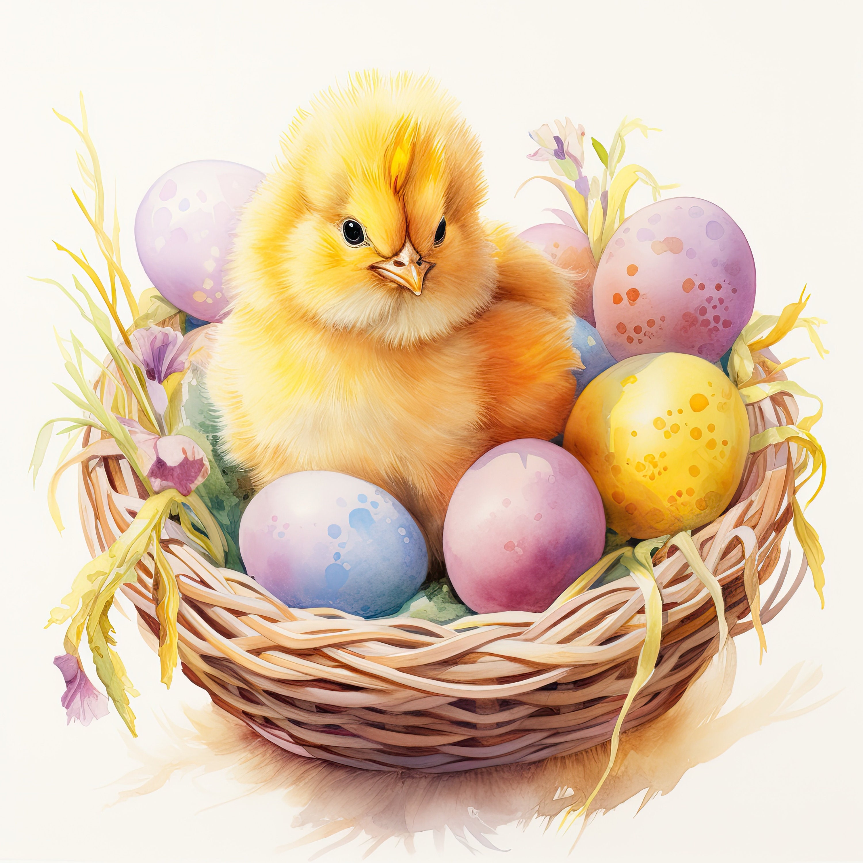 33 Easter Chick Eggs Basket Clipart, Jpgs, Sublimation, Watercolor ...