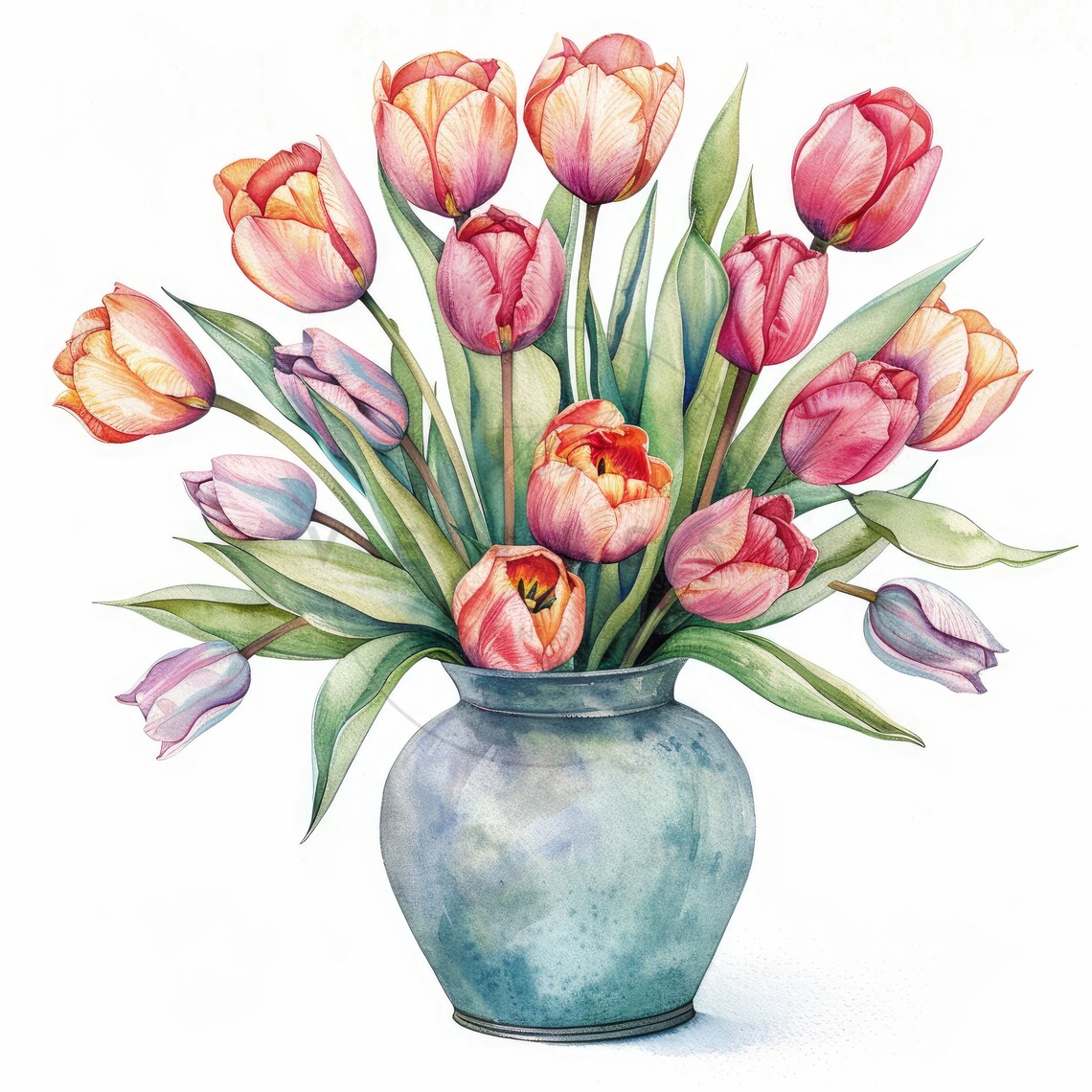 13 Watercolor Bouquet of Tulips in Vase Clipart Set, Spring Flowers ...