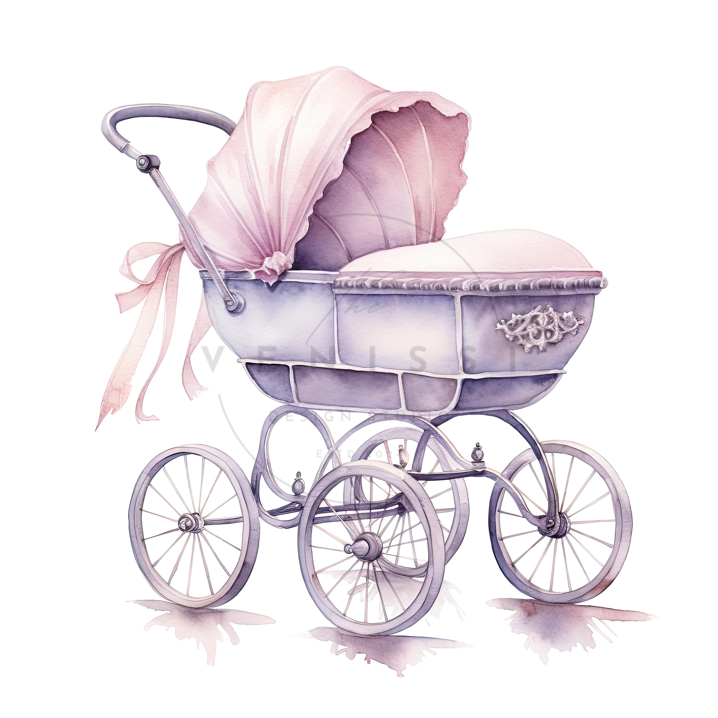 13 Vintage Baby Carriage Clipart, Watercolor Stroller Baby Clipart ...