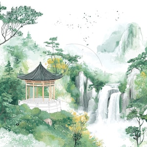 15 Waterfall Clipart, Watercolor Mountains Scenery Clipart, Printable High Quality JPGs, Digital download, Paper craft, Junk journals