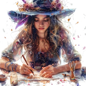 16 belles sorcières dessin Clipart, clipart sorcière Halloween, fichiers JPG haute qualité imprimables, téléchargement numérique, créations en papier, journaux indésirables