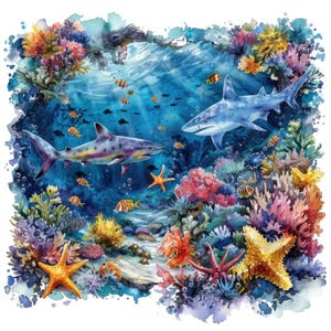 15 Clipart di piante di barriera corallina oceanica, ClipArt di barriera corallina ad acquerello, JPG di alta qualità, download digitale, artigianato di carta, diari spazzatura