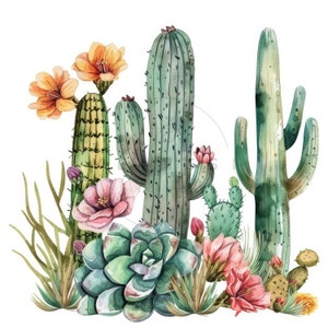 16 Conjunto de imágenes prediseñadas de acuarela de cactus en flor, imágenes prediseñadas de plantas del desierto, JPG imprimibles de alta calidad, descarga digital, artesanía en papel, diarios basura
