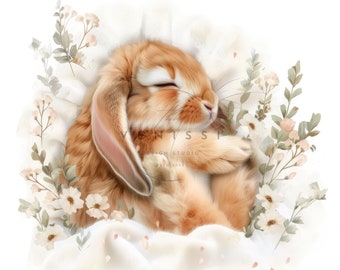 Easter Bunny Sleeping Rabbit Clipart High Quality 1 JPG  Watercolor Floral Printable Flowers Spring Digital Wall Art Card Making Print P40