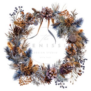 16 imágenes prediseñadas de corona de flores secas, imágenes prediseñadas de corona navideña, acuarela imprimible, archivos JPG de alta calidad, descarga digital, manualidades de papel