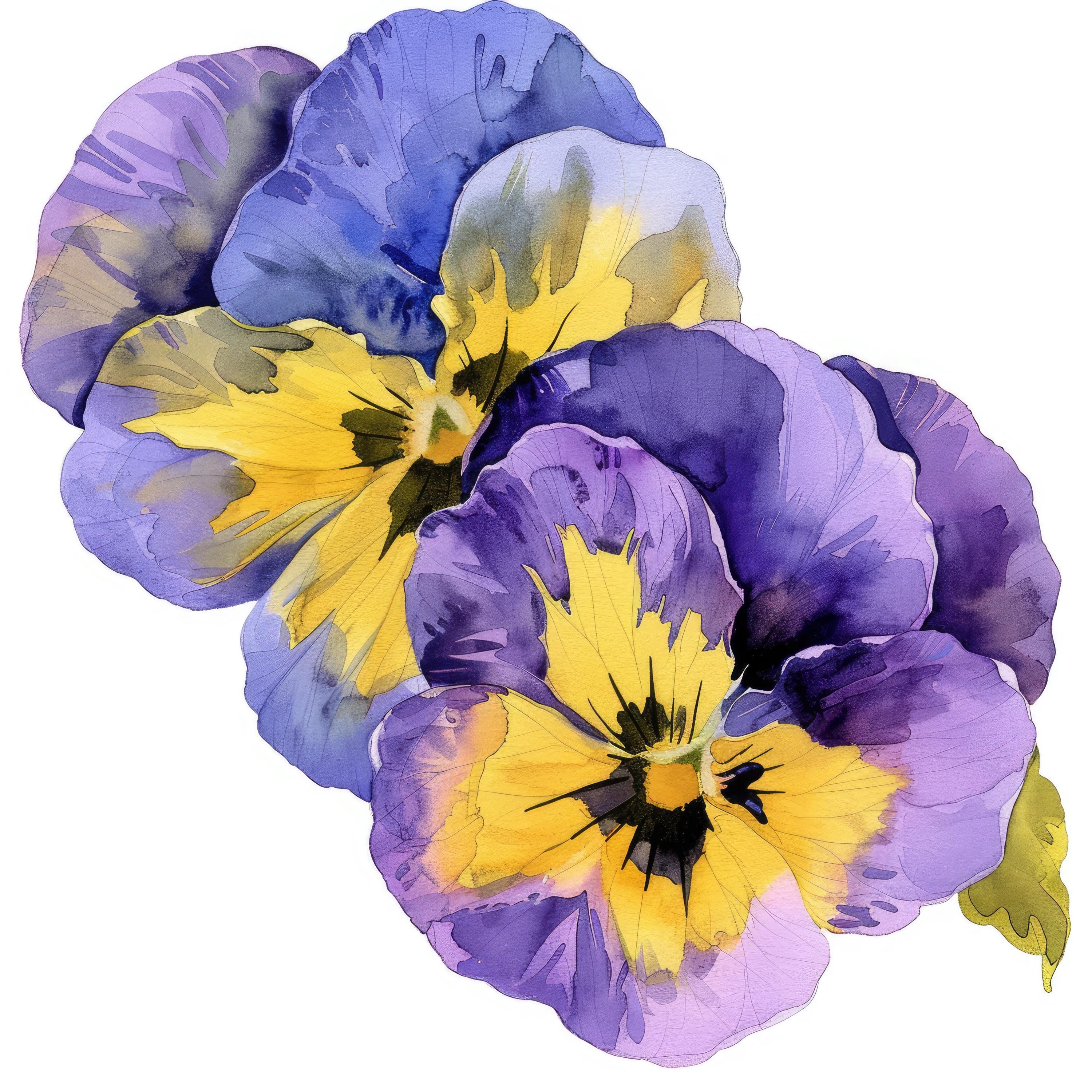 15 Purple And Yellow Pansy Flower Clipart, Watercolor Flowers Clipart,  High Quality JPGs, Digital download, Paper craft, Junk journals