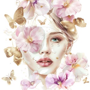 10 Clipart di ragazze, Clipart di donne con fiori, Clipart di volti di donne, JPG di alta qualità stampabili, Download digitale, Carta artigianale, Diari spazzatura