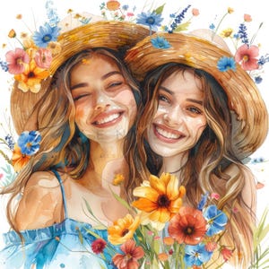12 Frauen beste Freunde lachen Clipart, Aquarell Frauen Clipart, druckbare hochwertige JPGs, digitaler Download, Papiermodell, Junk Journals