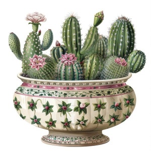 13 vintage keramische pot met cactusplanten clipart set, aquarel afdrukbare hoge kwaliteit JPG's, digitale download, papier ambacht, junk journal