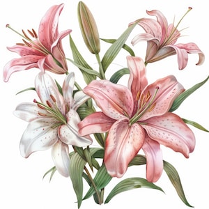 11 colori misti gigli acquerello clipart pack, sublimazione dei fiori di giglio, JPG di alta qualità, download digitale, artigianato di carta, diario spazzatura