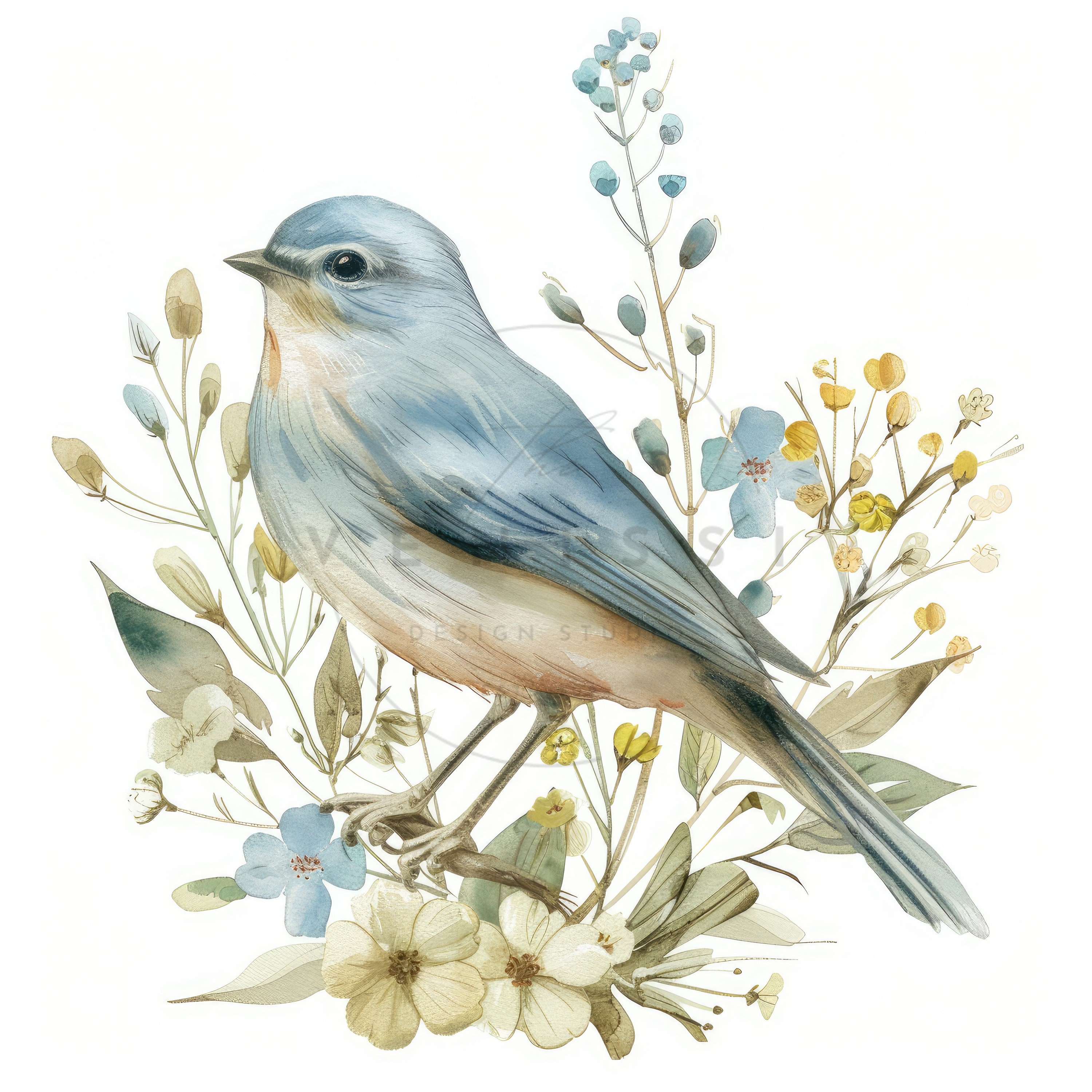 11 Vintage Bird in Flowers Clipart, Watercolor Floral Bird Clipart ...