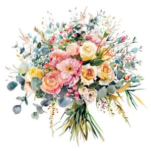 12 Blumen Strauß Clipart, Wildblumen, druckbare Aquarell Clipart, 12 hochwertige JPGs, digitaler Download, Papiermodell, Junk Journals