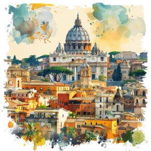 15 aquarel Rome in Italië clipart, aquarel Colosseum illustraties, afdrukbare hoge kwaliteit jpg's, digitale download, Papercraft, Junk Journal