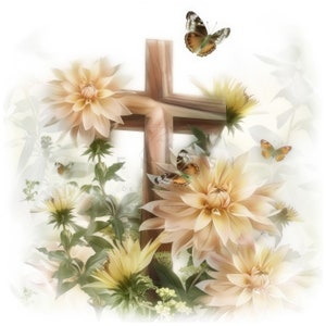 10 Floral Ostern Christian Kruzifix Kreuz Clipart, Aquarell Holz Kreuz Clipart, hohe Qualität, digitaler Download, Papiermodell