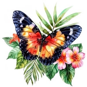 12 Butterfly In Flowers Clipart, Watercolor Floral Butterfly Clipart, High Quality JPGs, Digital download, Paper craft, Junk journal