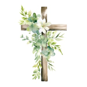25 Pasqua cristiana crocifisso croce clipart acquerello croce verde clipart, alta qualità, download digitale, mestiere di carta, diari spazzatura #12
