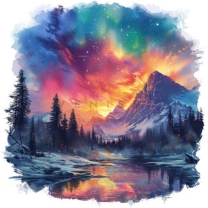8 Clipart dell'aurora boreale, Clip Art del cielo stellato ad acquerello, JPG di alta qualità stampabili, Download digitale, Lavoretti di carta, Diario spazzatura