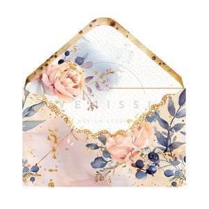 16 Floral Umschlag mit Spitze und goldenen Sprenkeln Clipart, druckbare hochwertige JPGs, digitaler Download, Papiermodell, Junk Journals