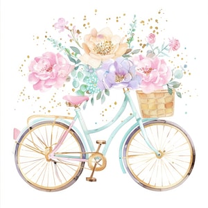 14 biciclette con cesto di fiori Glittered Clipart JPG, Clipart bici acquerello, Pacchetto pacchetto clipart, Arte digitale stampabile, Mestiere con la carta