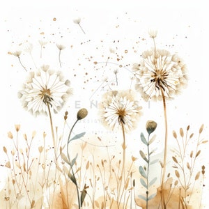 13 Set di clipart acquerello oro dente di leone, bouquet di fiori primaverili, JPG stampabili di alta qualità, download digitale, artigianato di carta, diario spazzatura