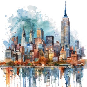 10 clipart panoramiche di New York City, clipart acquerello di New York, JPG stampabili di alta qualità, download digitale, artigianato con la carta, diari spazzatura