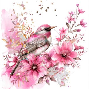 11 Clipart oiseau en fleurs, clipart oiseau floral aquarelle, fichiers JPG imprimables de haute qualité, téléchargement numérique, créations en papier, journal indésirable
