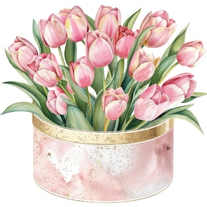 12 Hatbox With Tulips Clipart, Watercolor Spring Flowers Clipart, High Quality JPGs, Printable Digital download, Paper Craft, Junk Journals