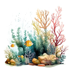 14 cliparts de plantes de récifs coralliens sous-marins, aquarelle de récifs coralliens, images clipart, fichiers JPG de haute qualité, téléchargement numérique, créations en papier, journaux indésirables