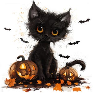 18 Halloween Cat Clipart, Watercolor Cat Images, Cartoon Cat Clipart, Printable Watercolor Clipart, Watercolour, Wall Art, High Quality JPGs