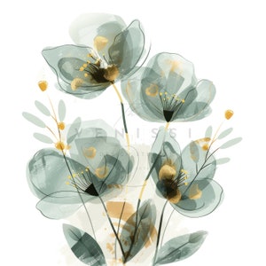 16 Clipart di fiori astratti, Clipart di fiori dorati eco, acquerello stampabile, JPG di alta qualità, download digitale, artigianato di carta, diario di spazzatura
