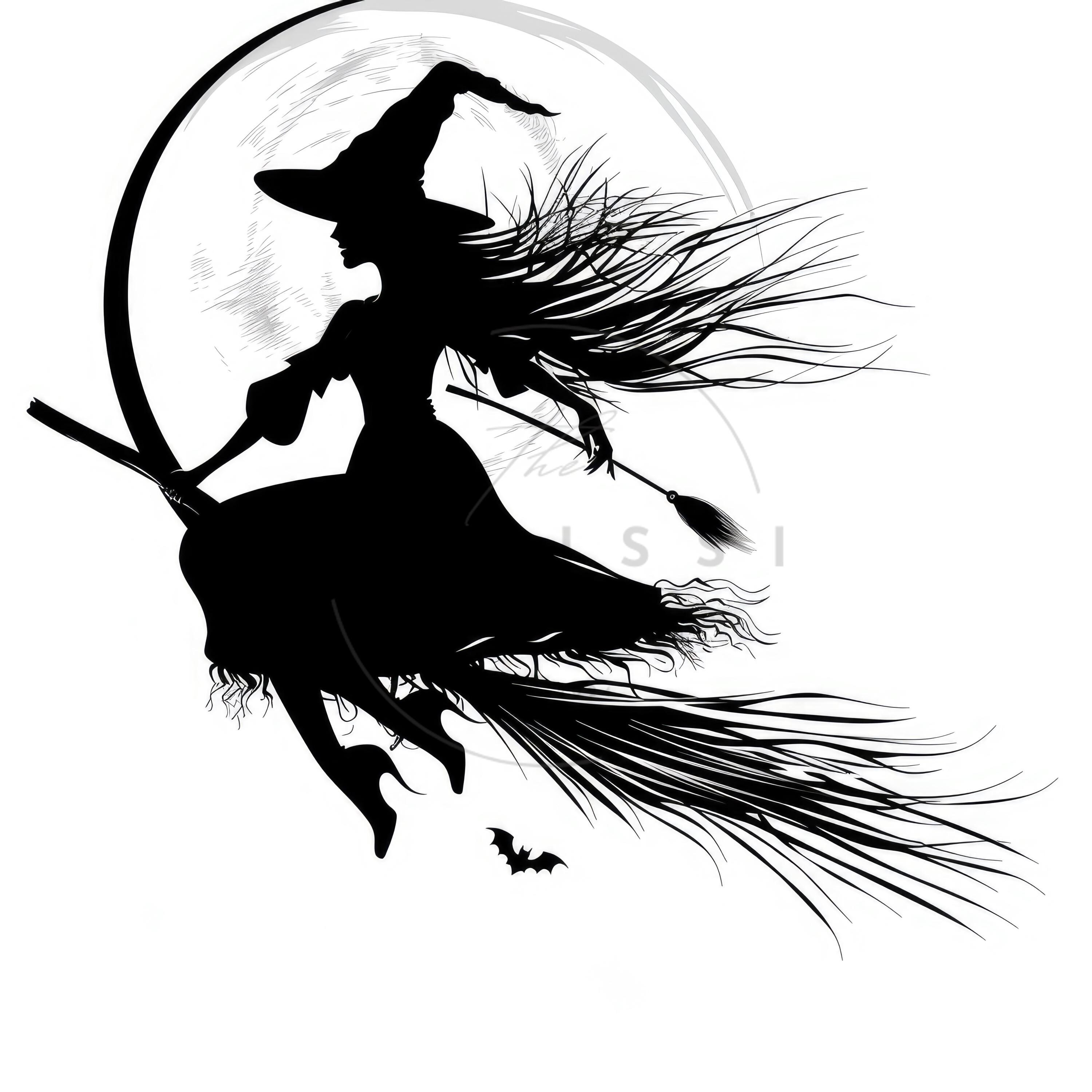 17 Witch on Broom Clipart, Halloween Witch Clipart, Printable High ...