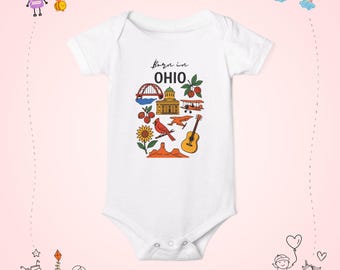Ohio State Icons Infant Onesie | Ohio Baby Bodysuit, Buckeye, Guitar, Cardinal