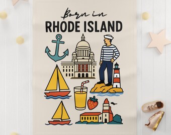 Born in Rhode Island Baby Fleece Blanket | Sailor, Lighthouse, State Capitol, Anchor