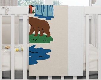 Born in Alaska Baby Fleece Blanket | Moose Bear Whale Totem Mountain Eagle Design