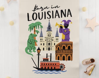 Born in Louisiana Baby Fleece Blanket | New Orleans Mardi Gras Alligator Steamboat