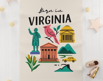 Born in Virginia Baby Fleece Blanket | State Landmark Illustration