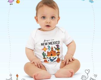 New Mexico Icons Infant Onesie | Southwestern Baby Bodysuit, Cactus, Hot Air Balloon