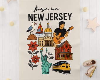 Born in New Jersey Baby Fleece Blanket | State icons, Statue of Liberty, shore, train