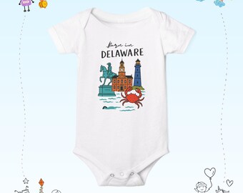 Delaware Waterfront Illustration Infant Onesie | Statemap Lighthouse Crab