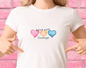 Love With Courage (couleurs claires) T-shirt unisexe à manches courtes en jersey.