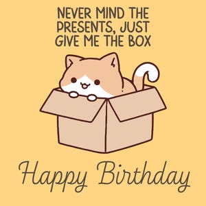 Biglietto di auguri di buon compleanno "Il gatto scatola" della libreria del sognatore