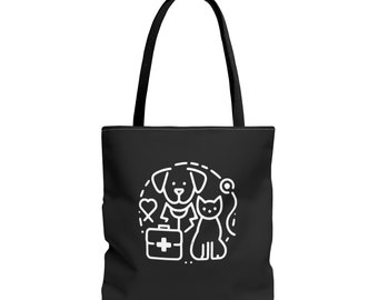 Vet Medicine Tote Bag: Dog Cat Line Art, Veterinary Gift
